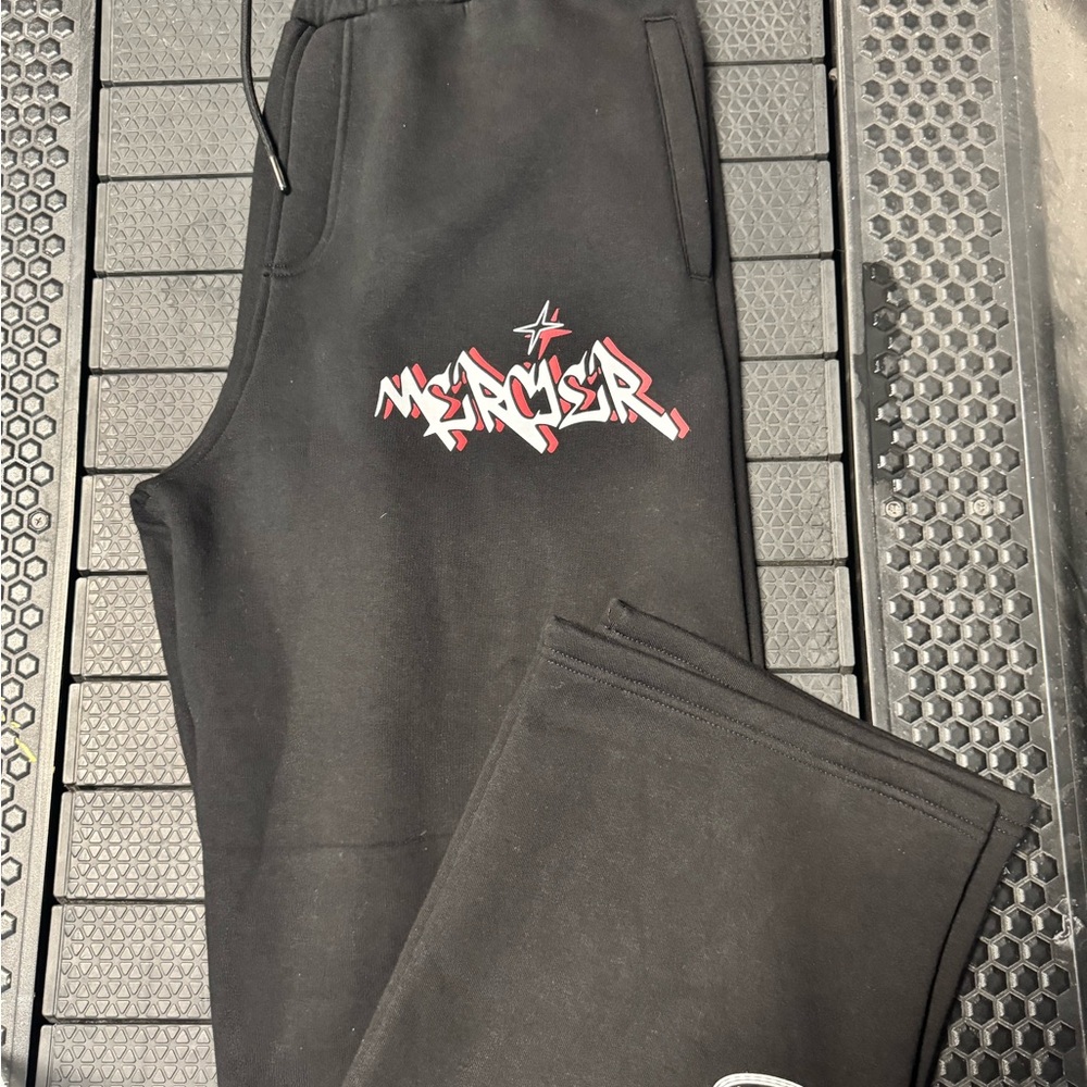 Maison de Mercier Black Sweatpants with Red & Blue Accent Logo